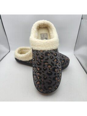 Clarks Cloudsteppers Cheetah Print Gray Vegan Fabric Slipper Shoe US 7 UK 4.5